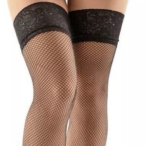 Thigh high garter fishnet stocking black burlesque pantyhose lingerie stay ups